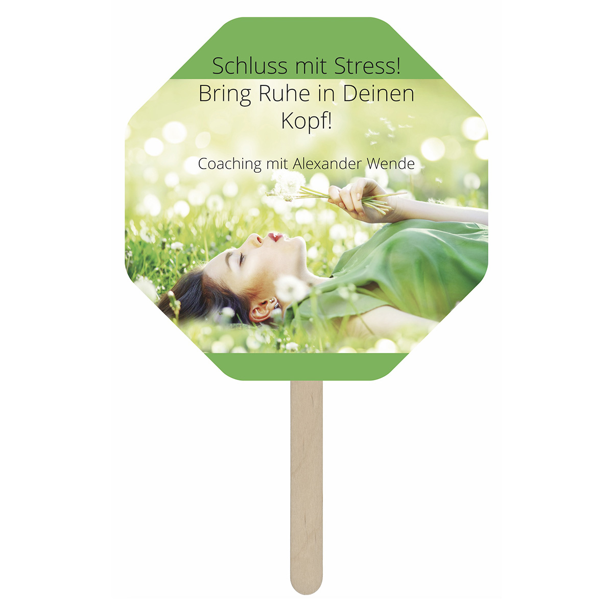 Handfächer mit Holzgriff "Stopschild"