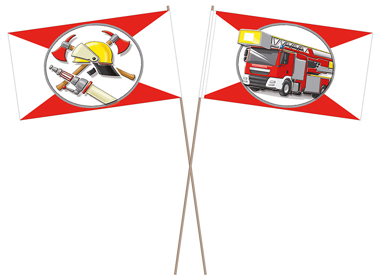 Papierfahnen Feuerwehr am Holzstab